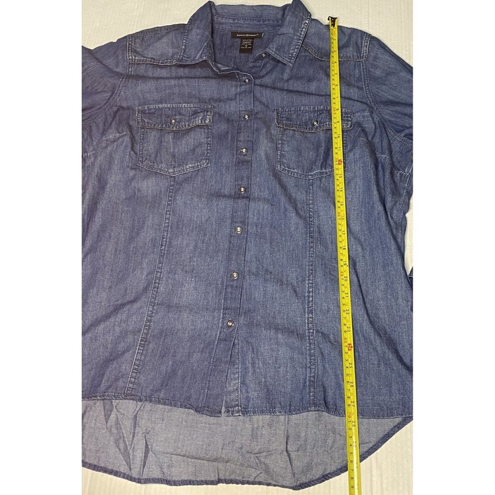 Ashley Stewart Chambray Size 18 Button Down Hi Lo Shirt Rodeo Farm Western Trim - Picture 4 of 11